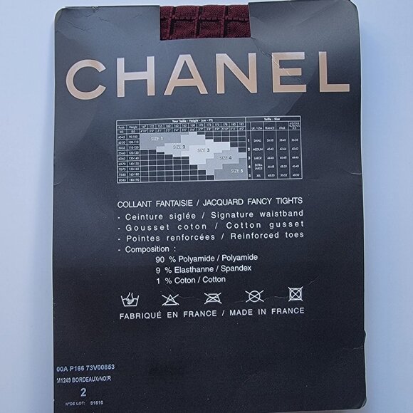 CHANEL Tights Size 2 New Bordeaux & Black CC logos - Picture 7 of 8